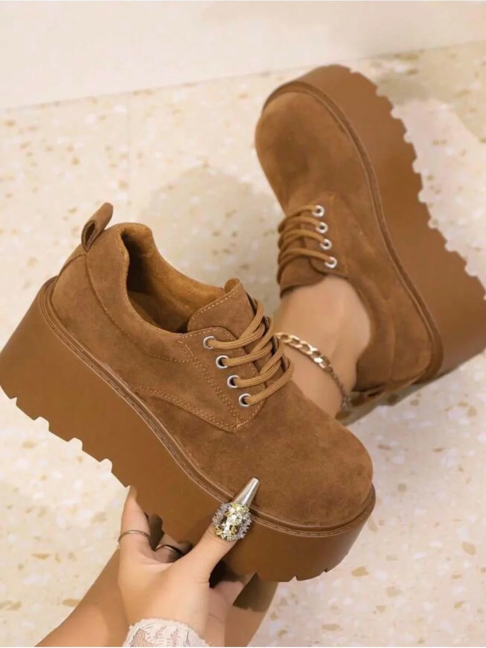 Women’s Platform Lace-Up Sneakers in Brown - Picture 6 of 13